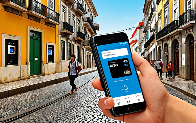 **A vibrant digital artwork showcasing the evolution of mobile payments in Portugal. The image blends old and new technologies, from SMS interfaces to modern NFC payment terminals, reflecting the growing adoption of mobile payment solutions like MB Way in bustling Lisbon street scenes.**