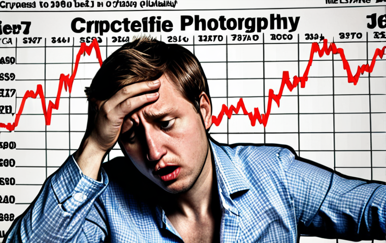 **A fluctuating line graph representing cryptocurrency price volatility, with news headlines (both positive and negative) flashing in the background. In the foreground, a confused investor scratches their head.**
