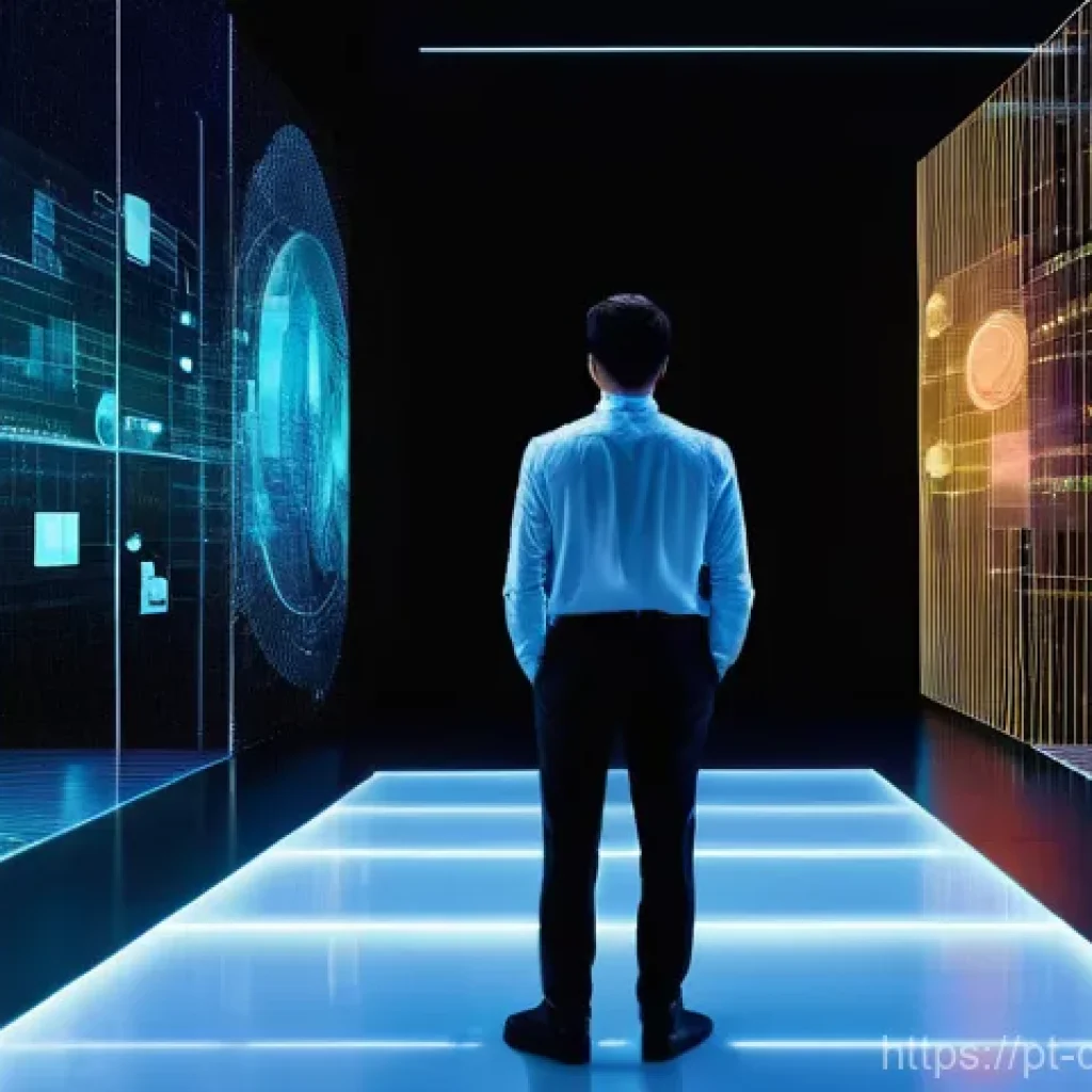 디지털 통화와 재정 정책의 관계 - **Prompt:** A young adult, dressed in smart casual attire, stands in a brightly lit, modern digital ...