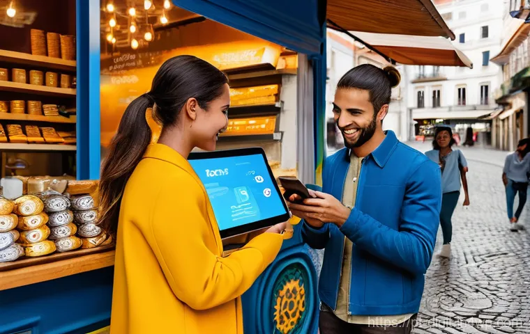 디지털 통화의 정책 방향성 - "A vibrant, modern scene depicting diverse individuals in Portugal and Brazil seamlessly engaging wi...