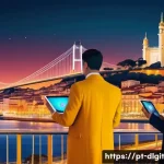 디지털 통화의 글로벌 경쟁력 분석 - **Prompt:** A dynamic, futuristic cityscape of Lisbon, Portugal, at dusk. In the foreground, a diver...