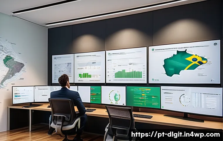 디지털 통화의 시장 진입 장벽 - A modern Brazilian fintech office environment with diverse professionals analyzing digital currency ...