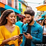 디지털 통화와 중앙은행의 대응 전략 - A modern Brazilian urban scene showing diverse people using smartphones and digital wallets to make ...