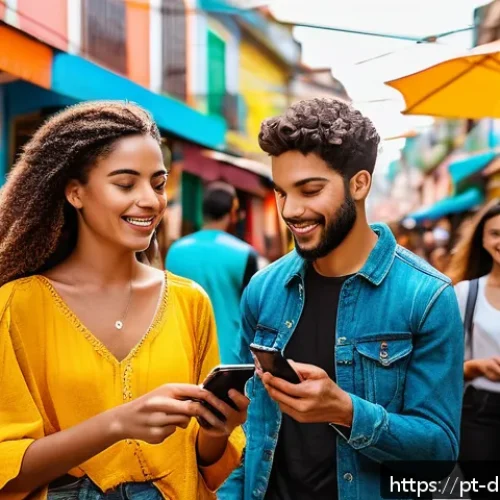 디지털 통화와 중앙은행의 대응 전략 - A modern Brazilian urban scene showing diverse people using smartphones and digital wallets to make ...
