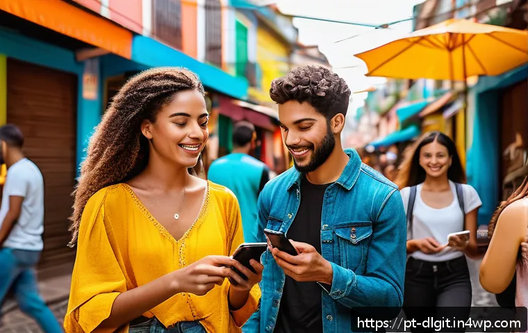 디지털 통화와 중앙은행의 대응 전략 - A modern Brazilian urban scene showing diverse people using smartphones and digital wallets to make ...