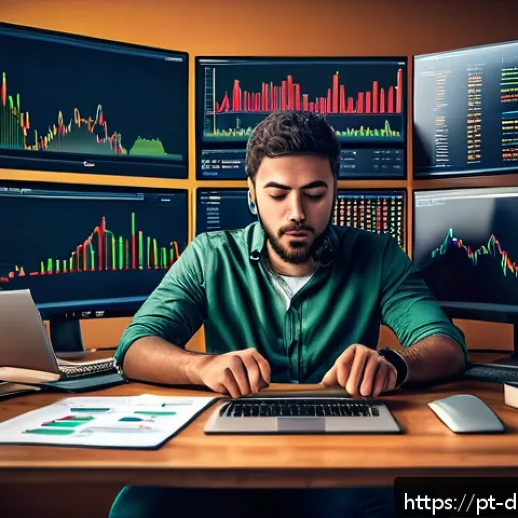 디지털 통화의 잠재적 위험 요소 - A detailed digital illustration of a stressed Brazilian cryptocurrency investor sitting at a clutter...