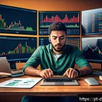 디지털 통화의 잠재적 위험 요소 - A detailed digital illustration of a stressed Brazilian cryptocurrency investor sitting at a clutter...