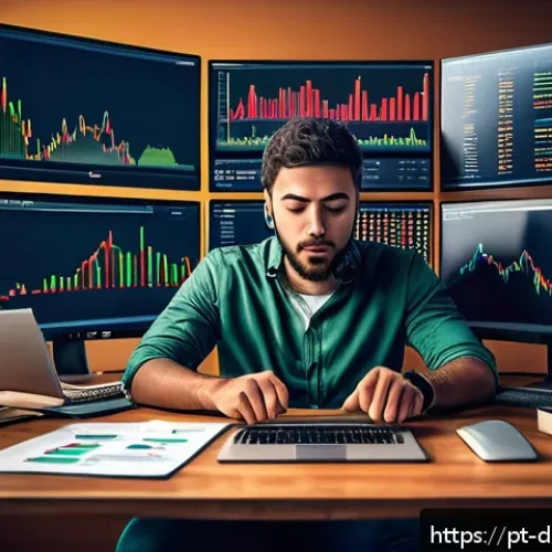 디지털 통화의 잠재적 위험 요소 - A detailed digital illustration of a stressed Brazilian cryptocurrency investor sitting at a clutter...